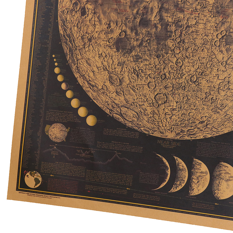 Tie Ler Large Vintage Retro Paper Earth Moon World Map Poster Wall