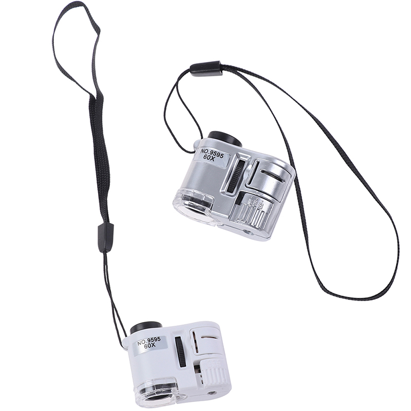 60X Mini Magnifier Microscope With LED Light Jewelry Jeweler Cur White
