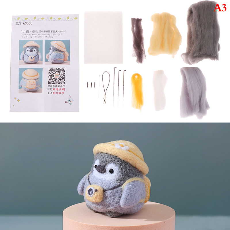 Unfinished Felt Kit Penguin Wool Needle Felt Kit Package DIY Handmade Doll  ^y^