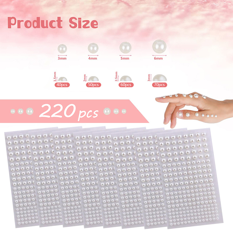 220pcs/pack Hair Pearls Stick On Self Adhesive Pearls Stickers