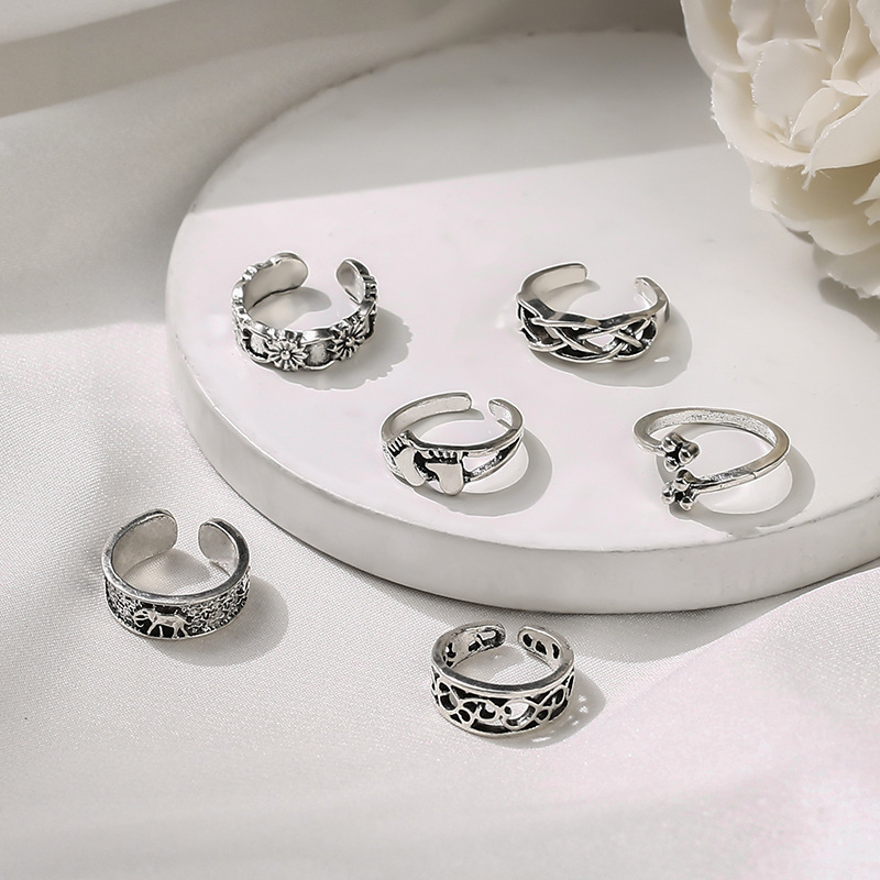 9pcs/lot Foot Ring Open Adjustable Toe Rings Wave Pattern Alloy