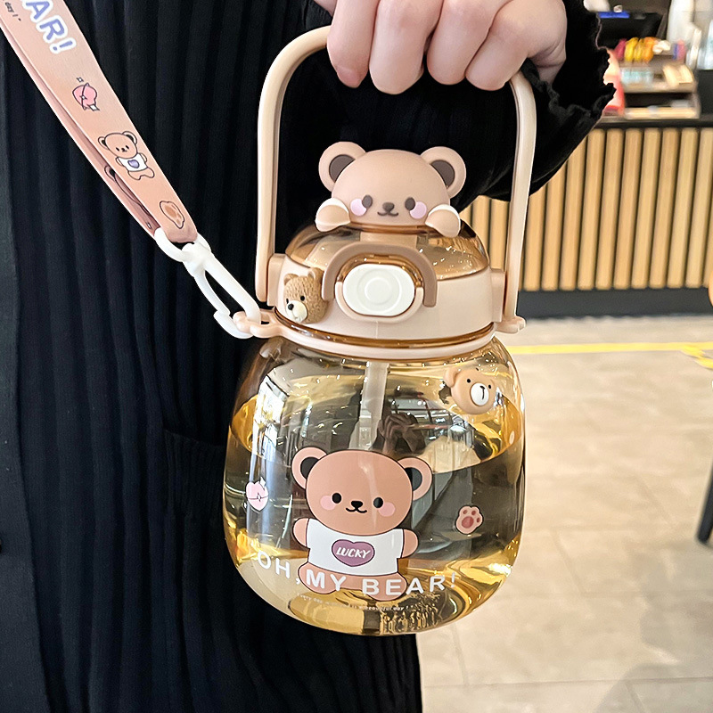 1.3l Portable Kawaii Bear Cup Tumbler With Straw Cute Water Bottle  Largeoutdoor