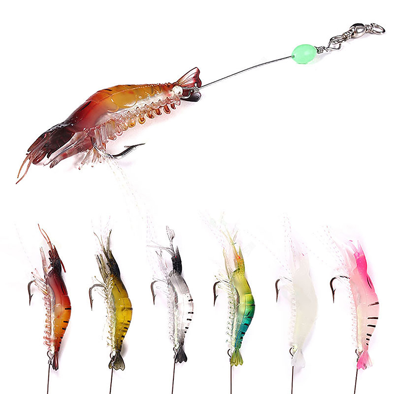 Superman Store* 8cm Luminous Plastic Simulation Soft Shrimp Fake Lure Faux Bait Fishing